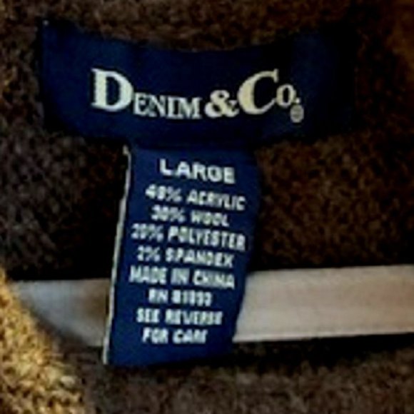 Denim & Co. Wool Blend Brown Pullover Knit Turtleneck Sweater Fringe Sleeve Sz:L - Picture 7 of 7